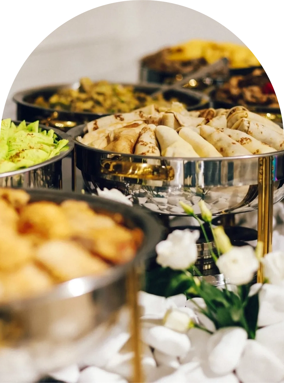 Buffet table with assorted dishes