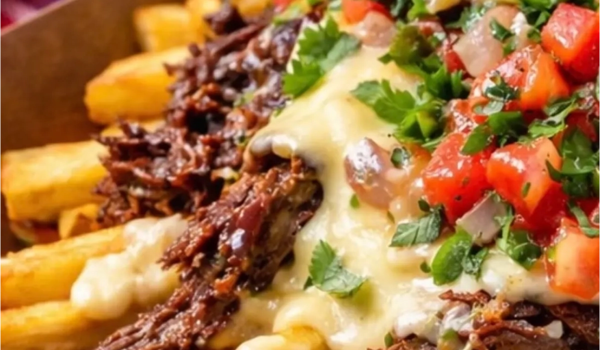 Loaded fries with beef and toppings