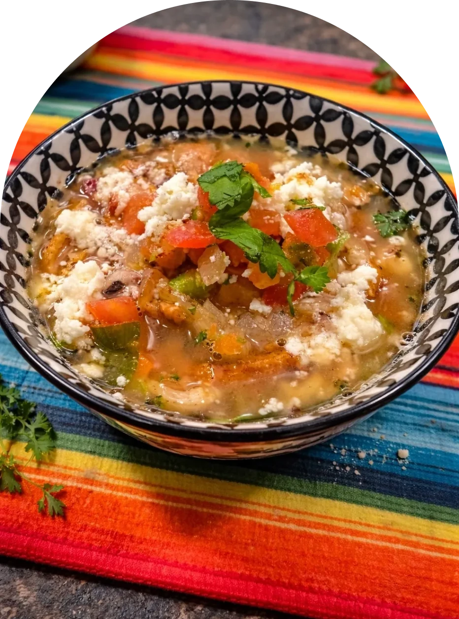 Colorful soup bowl with fresh garnish