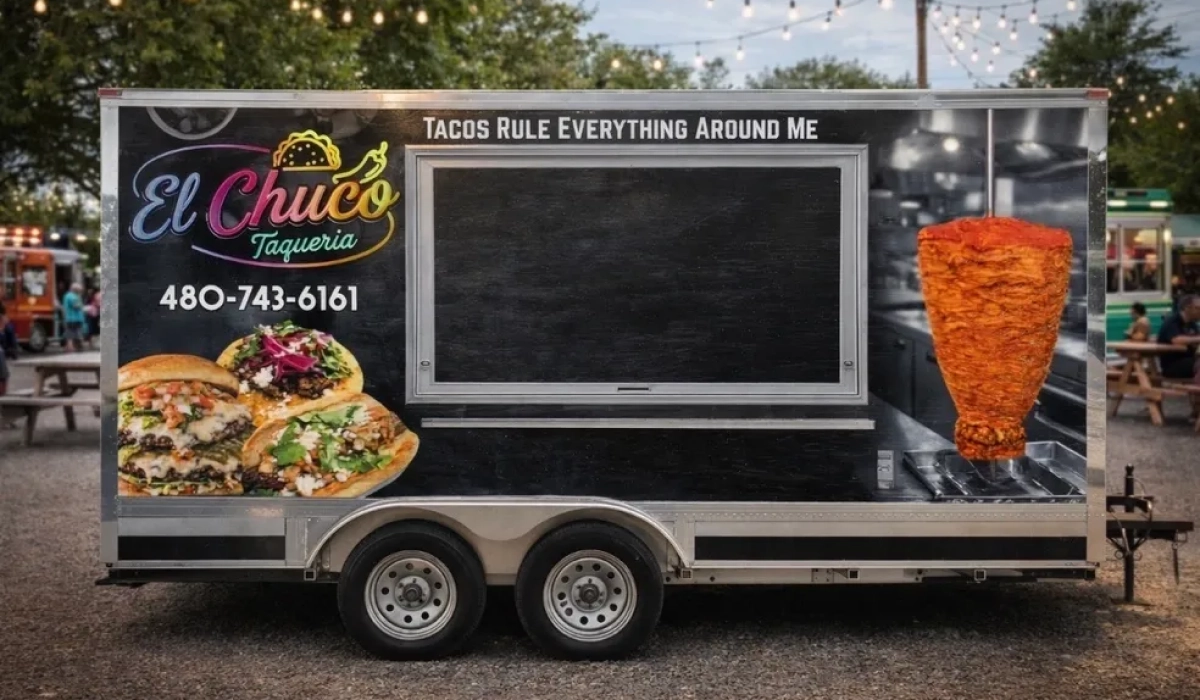 Taco truck with colorful graphics